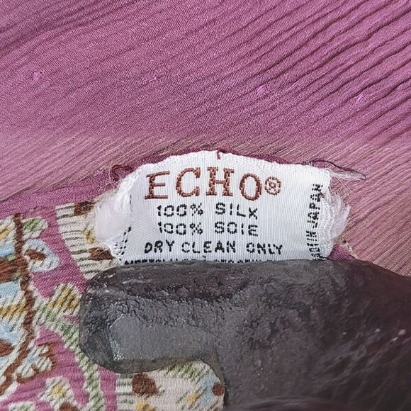 Vtg lilac sheer silk chiffon crepon patterned end slim scarf - Picture 8 of 13